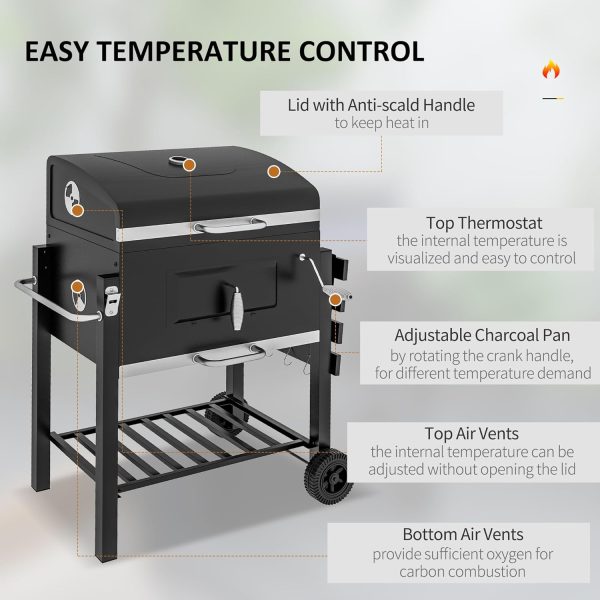 Portable Charcoal BBQ Grill with Side Table and Storage Shelf  