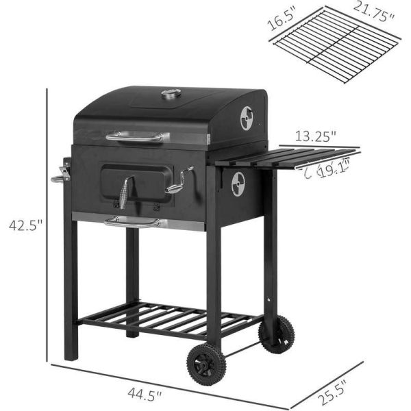 Portable Charcoal BBQ Grill with Side Table and Storage Shelf  