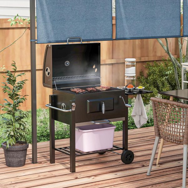 Portable Charcoal BBQ Grill with Side Table and Storage Shelf  