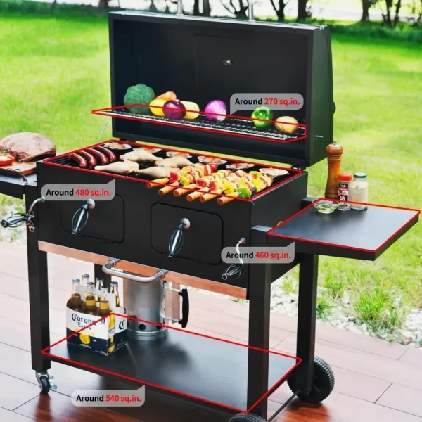 Extra Large Charcoal Grill with Adjustable Trays, Ideal for Backyard BBQs and Camping  